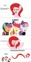 Size: 3000x6000 | Tagged: safe, artist:bestponies, derpibooru import, apple bloom, scootaloo, sweetie belle, oc, oc:severus, earth pony, lamia, original species, pegasus, pony, snake, snake pony, unicorn, cake, clothes, costume, female, filly, foal, food, halloween, halloween costume, holiday, image, jpeg, jumping, nightmare night