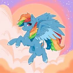 Size: 1668x1668 | Tagged: safe, artist:lanabeerawr, derpibooru import, rainbow dash, pegasus, pony, cloud, ear piercing, female, image, jpeg, mare, piercing, smiling, solo, stars, unshorn fetlocks