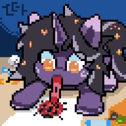 Size: 256x256 | Tagged: safe, artist:bitassembly, derpibooru import, oc, oc:rivibaes, unofficial characters only, insect, ladybug, pony, animated, crayons, cute, drawing, female, filly, foal, gif, image, loop, pixel art, unicon