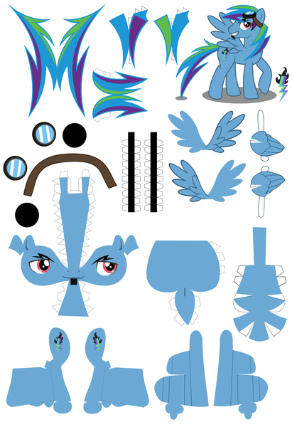 Size: 2400x3500 | Tagged: safe, artist:lugiaangel, artist:pudgieadopts, derpibooru import, oc, oc:lightning blitz, unofficial characters only, pegasus, pony, craft, goggles, goggles on head, grin, image, male, papercraft, png, raised hoof, smiling, solo, spread wings, stallion, wings