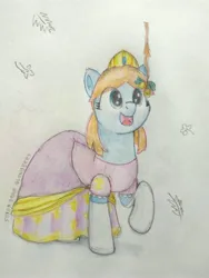 Size: 2775x3700 | Tagged: safe, artist:syndyfon, derpibooru import, oc, oc:princess elonrie, earth pony, clothes, dress, image, jpeg, minecraft, solo, traditional art