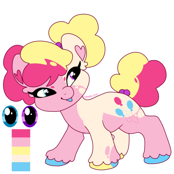 Size: 2000x2000 | Tagged: safe, artist:puppythekat (sofurry), derpibooru import, pinkie pie, earth pony, pony, alternate universe, colored hooves, female, hair bun, hairband, heterochromia, image, looking back, mare, pigtails, png, redesign, reference sheet, short, simple background, solo, transparent background, unshorn fetlocks