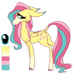 Size: 2000x2000 | Tagged: safe, artist:puppythekat (sofurry), derpibooru import, fluttershy, pegasus, pony, alternate universe, colored hooves, female, freckles, image, lanky, lidded eyes, looking back, mare, png, redesign, reference sheet, simple background, solo, transparent background