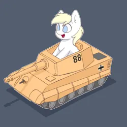 Size: 1668x1668 | Tagged: safe, artist:zeroonesunray, derpibooru import, oc, oc:aryanne, earth pony, pony, cardboard, commission, female, filly, foal, image, king tiger, panzer, png, simple background, sitting, smiling, solo, solo female, tank (vehicle), tiger (tank), tiger ii, ych example, your character here