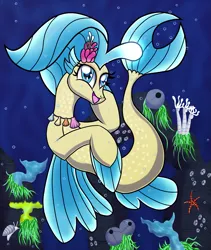 Size: 1829x2162 | Tagged: safe, artist:heartshielder1991, derpibooru import, princess skystar, seapony (g4), starfish, my little pony: the movie, bioluminescent, blue eyes, bubble, coral, cute, digital art, dorsal fin, eyelashes, female, fin wings, fins, fish tail, flower, flower in hair, flowing mane, freckles, glow, image, jewelry, looking at you, necklace, ocean, open mouth, pearl necklace, png, reef, seashell, seashell necklace, seaweed, shell, smiling, smiling at you, solo, swimming, tail, underwater, water, wings