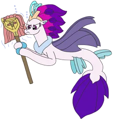 Size: 2200x2386 | Tagged: safe, artist:supahdonarudo, derpibooru import, queen novo, seapony (g4), my little pony: the movie, bubble, fluttermop, holding, image, mop, png, simple background, transparent background, underwater, water