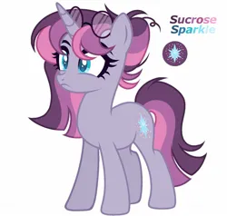 Size: 1569x1495 | Tagged: safe, artist:dustyygrey, artist:mint-light, derpibooru import, oc, oc:sucrose sparkle, unofficial characters only, base used, bun hairstyle, colored pupils, cutie mark, glasses, image, jpeg, magical lesbian spawn, messy mane, offspring, parent:pinkie pie, parent:twilight sparkle, parents:twinkie, reference sheet, simple background, white background