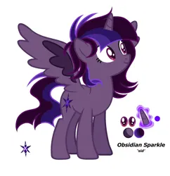 Size: 1280x1325 | Tagged: safe, artist:dustyygrey, artist:pegaskki, derpibooru import, oc, oc:obsidian sparkle, unofficial characters only, alicorn, pony, alicorn oc, base used, colored wings, cutie mark, female, horn, image, jpeg, magic, magic aura, mare, offspring, parent:king sombra, parent:twilight sparkle, parents:twibra, reference sheet, simple background, solo, white background, wings