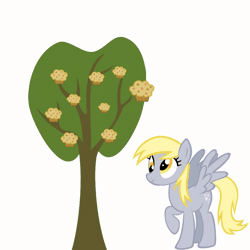 Size: 1000x1000 | Tagged: safe, artist:doshino, derpibooru import, derpy hooves, pegasus, pony, animated, cross-eyed, derpibooru exclusive, food, fuck physics, funny, g4, gif, image, infinity muffin, long neck, muffin, neck, raised hoof, show accurate, simple background, tree, very long neck, white background