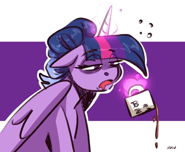 Size: 1991x1640 | Tagged: safe, artist:lrusu, derpibooru import, twilight sparkle, twilight sparkle (alicorn), alicorn, pony, coffee, coffee mug, image, jpeg, mug, not a morning pony, sleepy, solo, tired