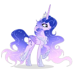 Size: 2517x2337 | Tagged: safe, artist:existencecosmos188, derpibooru import, oc, unofficial characters only, alicorn, pony, alicorn oc, ethereal mane, eyelashes, female, grin, hoof shoes, horn, image, jewelry, mare, peytral, png, raised hoof, simple background, smiling, starry mane, tiara, transparent background, wings