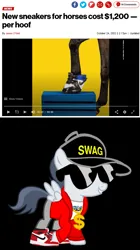 Size: 599x1066 | Tagged: safe, artist:frownfactory, artist:motownwarrior01, derpibooru import, edit, rumble, pegasus, pony, air jordans, article, baseball cap, bling, cap, clothes, colt, foal, gold chains, hat, image, irl, jacket, male, news, nike, photo, png, rapper, shoes, simple background, sneakers, sunglasses, swag, text, transparent background, vector