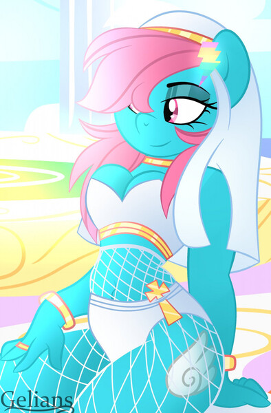 Size: 841x1280 | Tagged: safe, artist:gelians, derpibooru import, oc, oc:tannyo, anthro, pegasus, bracelet, breasts, cleavage, cloudsdale, eyelashes, eyeshadow, female, fishnet clothing, habit, hairclip, image, jewelry, jpeg, lidded eyes, makeup, nun, nun outfit, pegasus oc, ring, smiling, solo, wings