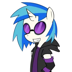 Size: 3000x3000 | Tagged: safe, artist:mkovic, artist:tsubukisan, derpibooru import, vinyl scratch, semi-anthro, unicorn, arm warmers, clothes, grin, hoodie, image, png, simple background, smiling, solo, transparent background, vector