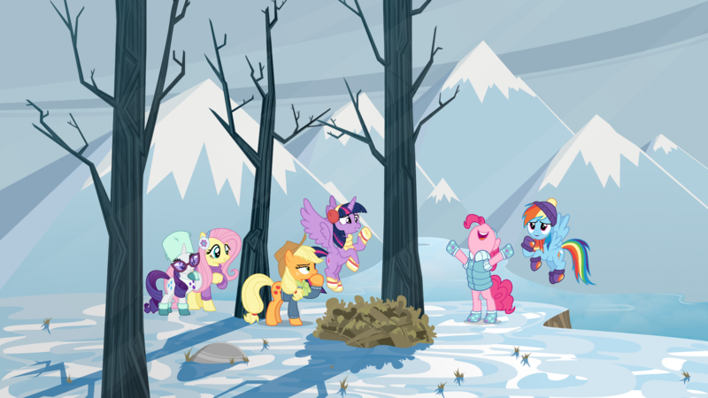 Size: 1920x1080 | Tagged: safe, artist:boneswolbach, artist:cloudyglow, artist:luckreza8, derpibooru import, applejack, fluttershy, pinkie pie, rainbow dash, rarity, twilight sparkle, twilight sparkle (alicorn), alicorn, earth pony, pegasus, pony, unicorn, best gift ever, bipedal, boots, clothes, cowboy hat, earmuffs, hat, image, mane six, mittens, nose in the air, open mouth, png, scarf, shoes, stetson, sunglasses, sweater, tree, winter