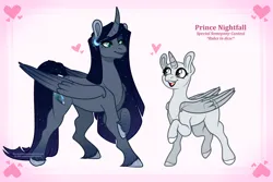 Size: 1950x1300 | Tagged: safe, artist:eve-of-halloween, derpibooru import, oc, oc:nightfall, alicorn, pony, hallowverse, tumblr:askmotherlyluna, alicorn oc, alternate universe, au:hallowverse, base, coat markings, commission, contest, cutie mark, ethereal mane, eve-of-halloween, facial markings, female, fetlock tuft, galaxy mane, green eyes, horn, image, male, mare, nexgen, next generation, ng, oc x oc, parent:oc:intemp, parent:princess luna, parents:canon x oc, png, shipping, simple background, special somepony, sspc, stallion, straight, unshorn fetlocks, wings, your character here