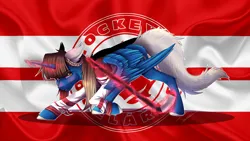 Size: 3960x2228 | Tagged: safe, artist:lunciakkk, derpibooru import, oc, oc:hoki, alicorn, commission, flag, hockey, image, magic, png, sports, telekinesis