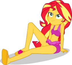 Size: 3298x2979 | Tagged: safe, alternate version, artist:dustinwatsongkx, derpibooru import, sunset shimmer, equestria girls, accessory swap, bare shoulders, bikini, clothes, clothes swap, female, image, pinkie pie swimsuit, png, simple background, sleeveless, solo, swimsuit, swimsuit swap, transparent background