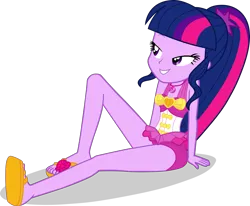 Size: 2636x2172 | Tagged: safe, artist:dustinwatsongkx, derpibooru import, sci-twi, twilight sparkle, equestria girls, accessory swap, bare shoulders, clothes, clothes swap, female, image, one-piece swimsuit, pinkie pie swimsuit, png, simple background, sleeveless, solo, swimsuit, swimsuit swap, transparent background