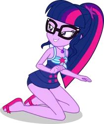 Size: 3125x3727 | Tagged: safe, artist:dustinwatsongkx, derpibooru import, sci-twi, twilight sparkle, equestria girls, equestria girls series, forgotten friendship, x marks the spot, bare shoulders, clothes, female, glasses, image, one-piece swimsuit, png, sandals, sci-twi swimsuit, simple background, sleeveless, solo, swimsuit, transparent background, vector