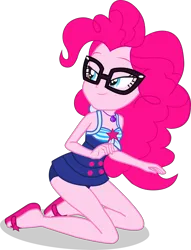 Size: 2379x3119 | Tagged: safe, artist:dustinwatsongkx, derpibooru import, pinkie pie, human, equestria girls, accessory swap, bare shoulders, clothes, clothes swap, female, glasses, image, one-piece swimsuit, png, sandals, sci-twi swimsuit, simple background, sleeveless, solo, swimsuit, swimsuit swap, transparent background