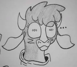 Size: 1311x1141 | Tagged: safe, artist:spoopygirl, derpibooru import, cow, them's fightin' herds, arizona (tfh), community related, image, jpeg, lineart, shocked, traditional art