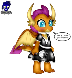 Size: 3840x4154 | Tagged: safe, artist:damlanil, derpibooru import, smolder, dragon, bipedal, clothes, comic, cute, dragon wings, dragoness, duster, eyelashes, eyeshadow, female, happy, horns, image, latex, looking at you, maid, makeup, png, rubber, shiny, show accurate, simple background, smiling, smolderbetes, solo, speech bubble, standing, text, transparent background, vector, wings