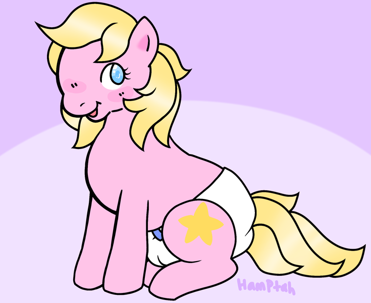 Size: 1959x1599 | Tagged: suggestive, artist:hamptah, derpibooru import, starlight (g1), earth pony, pony, diaper, g1, image, png, solo