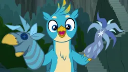 Size: 1920x1080 | Tagged: safe, derpibooru import, screencap, gallus, gryphon, season 9, uprooted, spoiler:s09, 1080p, cute, gallabetes, image, jpeg, looking at you, male, open mouth, solo