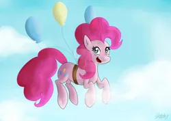Size: 1024x725 | Tagged: safe, artist:sketchypon3, derpibooru import, pinkie pie, pony, balloon, deviantart watermark, floating, image, jpeg, obtrusive watermark, signature, solo, then watch her balloons lift her up to the sky, watermark
