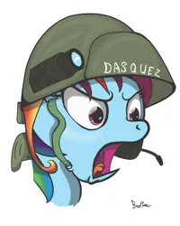 Size: 987x1233 | Tagged: safe, artist:perfectblue97, derpibooru import, rainbow dash, pegasus, pony, alien (franchise), colonial marine, female, image, open mouth, png, simple background, solo, vasquez, white background