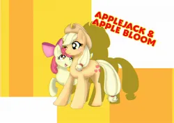 Size: 2048x1448 | Tagged: safe, artist:luca54976604, derpibooru import, apple bloom, applejack, earth pony, pony, abstract background, apple sisters, female, filly, foal, image, jpeg, mare, siblings, sisters