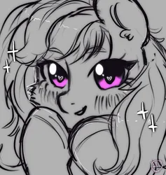 Size: 1939x2048 | Tagged: safe, artist:vaiola, derpibooru import, oc, oc:emilia starsong, unofficial characters only, pony, avatar, big eyes, blushing, bust, cheerful, cute, excited, eyebrows, happy, heart, icon, image, looking at you, pink, png, portrait, simple background, sketch, smiling, solo, sparkles