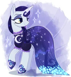 Size: 1771x1936 | Tagged: safe, artist:qwennondeathdie, derpibooru import, moonlight raven, pony, unicorn, clothes, dress, female, image, jpeg, looking at something, mare, smiling, solo