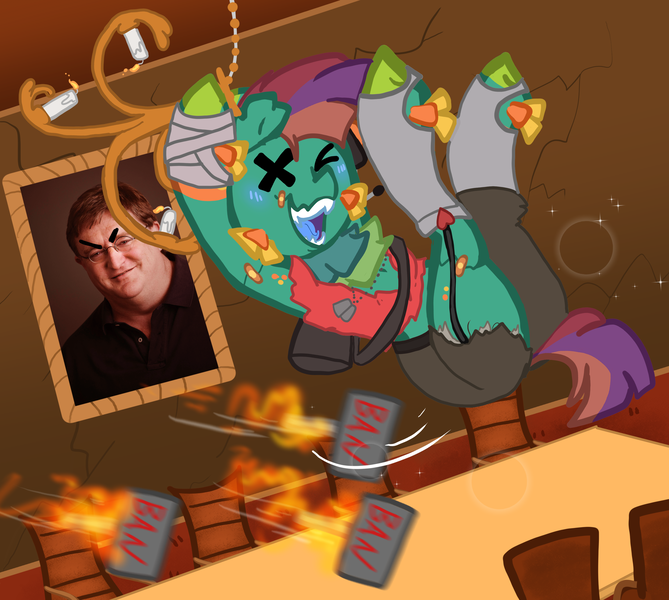 Size: 3013x2702 | Tagged: suggestive, artist:nootaz, derpibooru import, oc, oc:deadmeat, pony, commission, gabe newell, image, png, team fortress 2