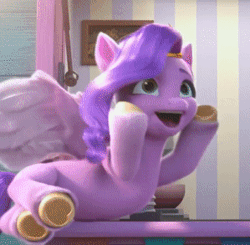 Size: 299x293 | Tagged: safe, derpibooru import, screencap, pipp petals, pegasus, pony, my little pony: make your mark, my little pony: make your mark chapter 2, spoiler:my little pony: make your mark chapter 2, spoiler:myms01e04, adorapipp, ali-conned, animated, cute, g5, gif, i watch it for the ears, image, solo focus