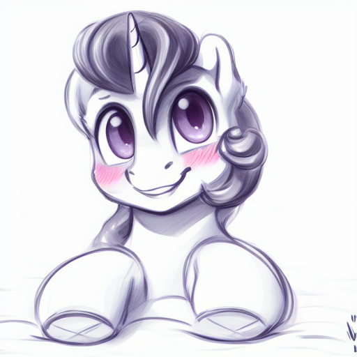 Size: 512x512 | Tagged: safe, derpibooru import, editor:paracompact, machine learning assisted, machine learning generated, purplesmart.ai, stable diffusion, oc, unofficial characters only, unicorn, blushing, bust, cute, image, png, portrait, random pony, sketch