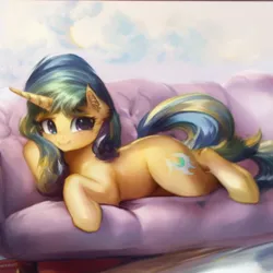 Size: 512x512 | Tagged: safe, derpibooru import, editor:paracompact, machine learning assisted, oc, unofficial characters only, pony, couch, female, image, looking at you, lying down, mare, png, prone, random pony