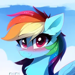 Size: 512x512 | Tagged: safe, derpibooru import, machine learning generated, rainbow dash, pegasus, pony, blushing, chest fluff, ear fluff, female, image, looking at you, mare, png, solo, wings