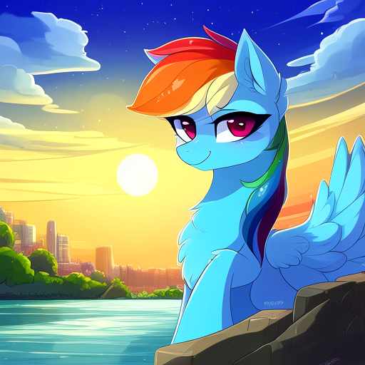 Size: 512x512 | Tagged: safe, derpibooru import, machine learning generated, rainbow dash, pegasus, pony, blushing, chest fluff, ear fluff, female, image, looking at you, mare, png, solo, wings