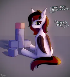 Size: 3593x3975 | Tagged: safe, artist:kainy, derpibooru import, alicorn, pony, blocks, commission, dialogue, image, phallic symbol, png, sitting