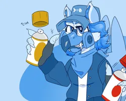 Size: 6250x5000 | Tagged: safe, artist:xasslash, derpibooru import, oc, oc:flynn the icecold, unofficial characters only, gryphon, bandana, cap, clothes, eared griffon, hat, image, male, mask, png, respirator, simple background, solo, spray can, spray paint