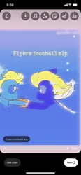 Size: 828x1792 | Tagged: safe, artist:enperry88, derpibooru import, end zone, earth pony, fairy, pixie, pony, blue background, fairy wings, football, friendship student, gradient background, happy, image, looking at each other, looking at someone, pixie pony, png, raised hoof, simple background, smiling, sports, wings