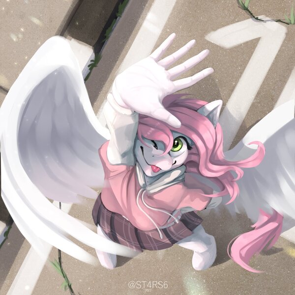 Size: 1500x1500 | Tagged: safe, artist:st4rs6, derpibooru import, oc, oc:sugar morning, unofficial characters only, anthro, pegasus, clothes, female, image, jpeg, skirt, solo, wings