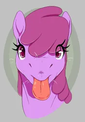 Size: 278x398 | Tagged: safe, artist:thebatfang, derpibooru import, berry punch, berryshine, earth pony, pony, aggie.io, bust, eye clipping through hair, female, gray background, image, looking at you, lowres, mare, png, simple background, smiling, solo, tongue out, whiskers