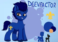 Size: 2380x1700 | Tagged: safe, artist:joaothejohn, derpibooru import, oc, oc:deevfactor, earth pony, pony, chest fluff, commission, earth pony oc, hooves, image, male, png, simple background, size comparison, smiling, stallion, text