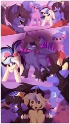Size: 2324x4096 | Tagged: safe, artist:kebchach, derpibooru import, oc, oc:fenris ebonyglow, unofficial characters only, original species, pony, timber pony, timber wolf, unicorn, comic, defeated, female, fight, image, male, mare, png, ponytail, species swap, stallion