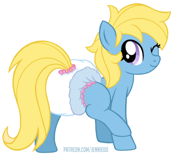 Size: 900x803 | Tagged: suggestive, artist:jennieoo, derpibooru import, oc, oc:cream, earth pony, pony, cute, diaper, diaper fetish, fetish, image, one eye closed, patreon, patreon reward, png, show accurate, simple background, sketch, solo, transparent background, wink