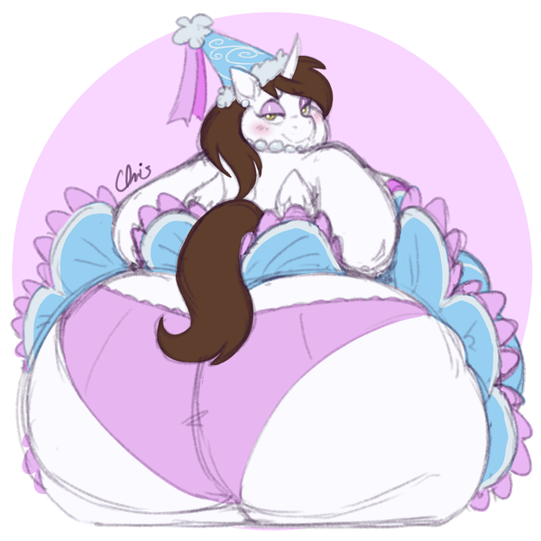 Size: 2000x2000 | Tagged: suggestive, artist:nekocrispy, derpibooru import, oc, oc:mitchy, alicorn, butt, clothes, crossdressing, dress, eyeshadow, fat, femboy, froufrou glittery lacy outfit, image, looking at you, makeup, male, panties, png, underwear