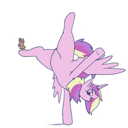 Size: 600x600 | Tagged: safe, artist:kushina13, derpibooru import, princess cadance, alicorn, pony, belly button, female, handstand, image, jpeg, lidded eyes, mare, open mouth, open smile, simple background, smiling, solo, tongue out, upside down, white background